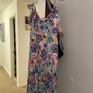 This is a pink floral maxi dress from Lulus.